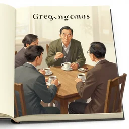 a book headed men having coffee with 3 teachers, art by greg manchess, guangjian, detailed digital art, artstation hd