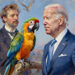 joe biden as a parrot, a parrot as joe biden, ilya kuvshinov, john singer sargent, digital art illustration, impressionist oil painting, trending on artstation, intricate