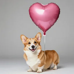 a corgi with a heart shaped balloon, high quality, sharp focus, photo by annie leibovitz