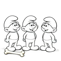a highly detailed line drawing of smurfs and bones