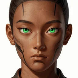 symmetry, samurai, lines, brown skin, green iris, vray, machine face, intricate, elegant, highly detailed, digital painting, artstation, cgsociety, concept art, smooth, sharp focus, illustration, yoshitaka amano, art by camille corot and karol bak and kim tschang yeul, 8 k