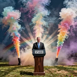 mike pence at gay pride, rainbow glitter smoke