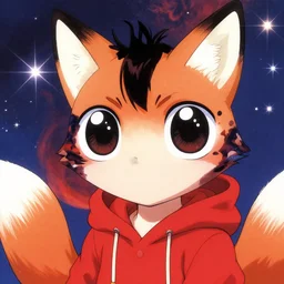 big anime eyes the little fox demon wearing a red hoodie under stars mark riddick alexey egorov inio norman rockwell asano mangaka