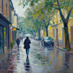 rainy street, impressionism