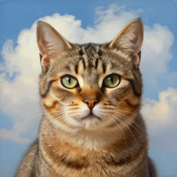 A painting of a cat under the sky, by (Ross Tran, Norman Rockwell, Leonardo da Vinci), beautiful clouds, strong facial features, Trending on Artstation