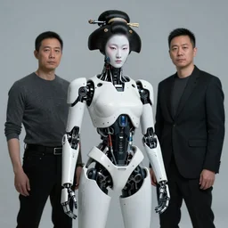 fine art portrait mid shot minimal cyborg mech fembot by ilm and bill sienkiewicz, emmanuel shiu, zaha hadid, mgxs, neo - futuristic plastic tactical geisha, studio, mamiya 6 5 mm, iso 4 0 0, f / 5. 6, hyperrealism, studio lighting, studio, high detail, sharp focus, trending on artstation, cgsociety