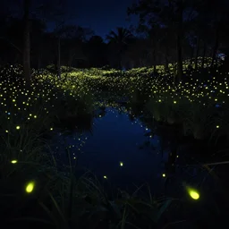 dream lagoon fireflies at night