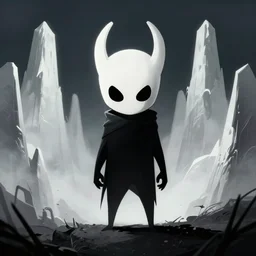 horror art, hollow knight, white peaks with arms in the background, art by greg rutkowski