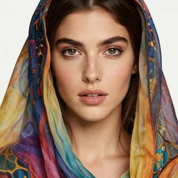 close up portrait shot of a beautiful jaime pressly wearing flowing colourful clothes, highly detailed face, detailed eyes, alphonse mucha, rhads, ross tran, artstation, artgerm, octane render, 1 6 k