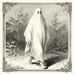 a ghostly pair of walking white pants with two eyes as a d & d monster, full body, pen - and - ink illustration, etching, by russ nicholson, david a trampier, larry elmore, 1 9 8 1, hq scan, intricate details, inside stylized border