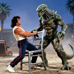 Macho Man Randy Savage hitting the demogorgon with a steel chair in Stranger Things