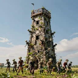 towering giant made of zombies, Midwest countryside, award-winning fantasy art