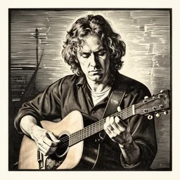 woodcut of john fahey