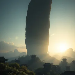 concept art by makoto shinkai, xianxia, ancient zhou dynasty, street view from mountain, crepuscular rays, epic scene, hyper realistic, photo realistic, overgrowth, cinematic atmosphere, ethereal lighting