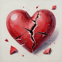a messy painting of a heart broken into smithereens