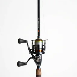 enamel fishing rod, photorealistic, isolated on a pure white background, centered, entire object in frame, sharp focus, soft studio lighting