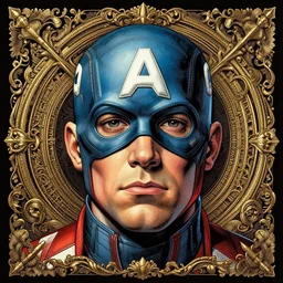 [ john oliver ] is [ captain america ], no mask, visible face, by diego rivera, illustration, comic book, golden hour, polychromatic - colors, dark mode, 3 - dimensional, prophoto rgb, paradox, insanely detailed and intricate, hypermaximalist, elegant, ornate, hyper realistic, super detailed, black ink & copic markers