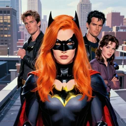 phil noto, peter mohrbacher, thomas kinkade, artgerm, willa holland batgirl dc comics, orange hair, symmetrical eyes, city rooftop