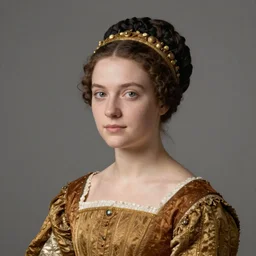 portrait of young woman in renaissance dress and renaissance headdress, art by david hamilton
