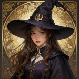 portrait of a young school witch, intricate, fantasy, d & d, elegant, highly detailed, digital painting, artstation, concept art, smooth, sharp focus, illustration, art by artgerm and greg rutkowski and alphonse mucha, 8 k