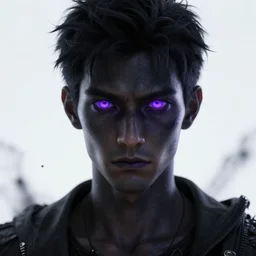 a guy with purple eyes, completely dark, with black. magic powers, ultra realistic, 8 k, octane render, stylized,