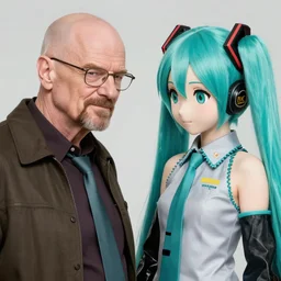 A beautiful anime digital painting of a photorealistic bald walter white meeting a cat girl Hatsune Miku, high quality, photorealistic, 4k hd, sharp, by Stanley Artgerm Lau, WLOP, Rossdraws, James Jean, Andrei Riabovitchev, Marc Simonetti, and Sakimichan, gorgeous lighting, well lit, backlit, dramatic cinematic lighting