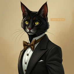 d & d style full body portrait, tabaxi male in a tuxedo.