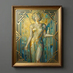 an art deco painting with an elegant border | studio lighting | digital painting, stunning lighting, trending on artstation