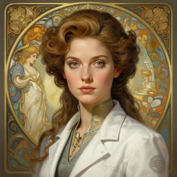 portrait of intelligent female science fiction scientist, intricate, elegant, highly detailed, ray tracing, digital painting, artstation, concept art, smooth, sharp focus, illustration, art by artgerm and greg rutkowski and alphonse mucha, 8 k