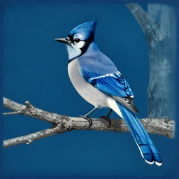 a blue jay sitting on top of a tree branch, an illustration of by laszlo moholy - nagy, behance, sosaku hanga, cyanotype, photoillustration, calotype