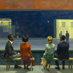 Edward Hopper's Nighthawks but the patrons are ugandan knuckles