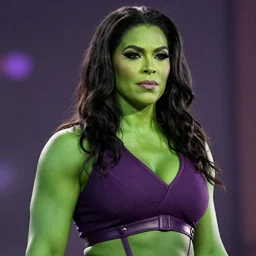 Rhea Ripley as She Hulk, cinematic, realistic, detailed, portrait, green skin