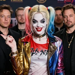 A badass and beautiful photo of elon musk as Harley Quinn by nuri iyem, james gurney, james jean, greg rutkowski, anato finnstark. hyper detailed, 50mm, award winning photography.