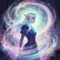 side portrait, female goblin necromancer, gloomhaven, luminescent, colorful swirly magic ripples, pastel colors, by greg manchess, huang guangjian, gil elvgren, sachin teng, greg rutkowski, jesper ejsing, ilya kuvshinov