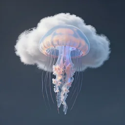 a cloud that looks like a jelly fish, tentacles, realistic, studio lighting, hd, 8 k