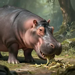 falcor from the never ending story, eating a hippopotamus