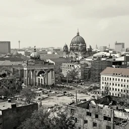 a realistic detailed image of the city of berlin after world war ii