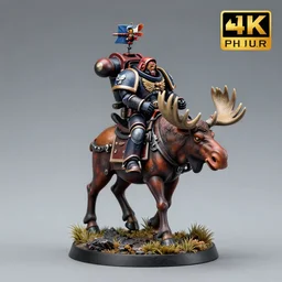 8 0 mm resin detailed miniature of a warhammer 4 0 k space marine riding a moose, product introduction photos, 4 k, full body,