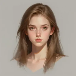 potrait bust of young woman archer length light brown hair and hazel eyes, beautiful, symmetrical, anime, ilya kuvshinov, greg rutkowski, guweiz, ross tran, loish, svetlana tigai, artgerm, artstation trending, concept art, digital painting