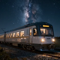 “ trains you can ’ t tell are from the future or the past but they look cool as hell, night sky blazing with stars, astrophotography, octane rendering, trending on artstation ”