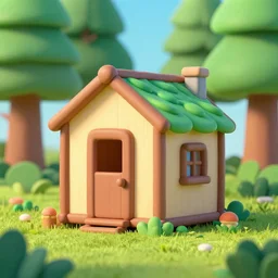 digital 3D art of a shed in the forest, bubbly style