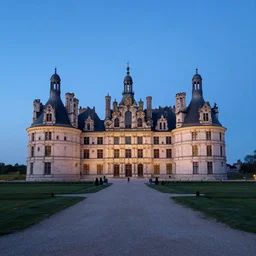 environment art, baroque castle, blue hour