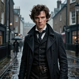 a ultradetailed portrait of jensen ackles in a supernatural sherlock holmes story, 1 8 th century london in the rain, city streets, ominous, masterpiece, 8 k, art by rembrant and akira toriyama