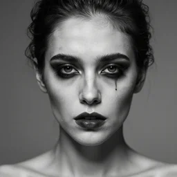 zombie beauty with no eyes, 8 k hd close up full body portrait, grayscale,