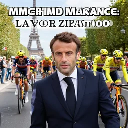 memes about the french president macron, paris setting, tour de france