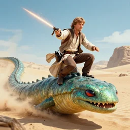 luke skywalker riding a sandworm
