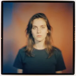 kodak portra 4 0 0, wetplate, motion blur, portrait photo of a backdrop, coloured in blueberra and orange, by britt marling, muted colours