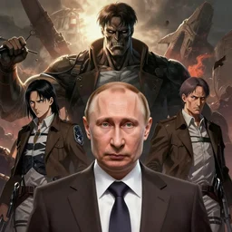 vladimir putin, colossus titan from attack on titans, attack on titans, macabre by donato giancola and greg rutkowski and wayne barlow and zdzisław beksinski, realistic face, digital art
