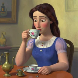 a woman drinking tea by Pablo Picasso by Pixar