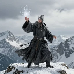 a powerful wizard casting a spell on a snowy mountain top, greg rutkowski, 8 k, shallow depth of field, intricate detail, concept art,